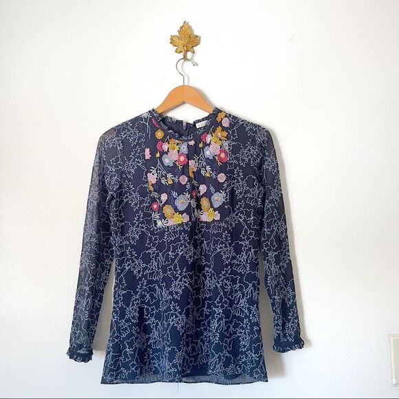 Anthropologie Shoshanna Blue embroidered lace top NWOT size Small - Picture 1 of 6